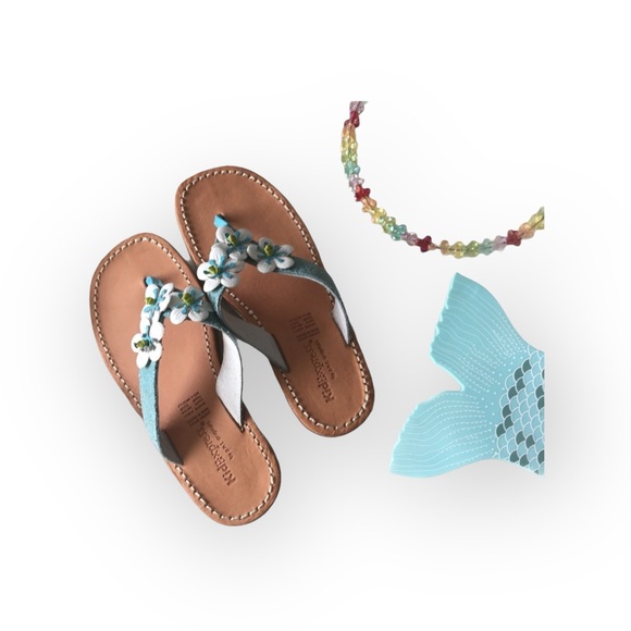 new Kid Express ❉ Martinique Leather Flip Flop Thong Sandal ❉ Turquoise ❉ 12 ❉ - Picture 2 of 16